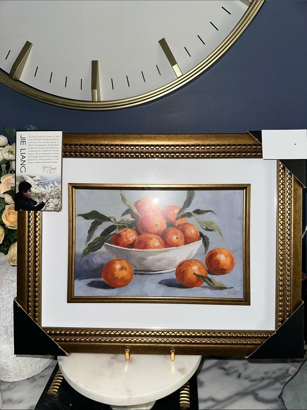 Jie Liang Framed Still Life Orange Bowl Print - Gold Frame